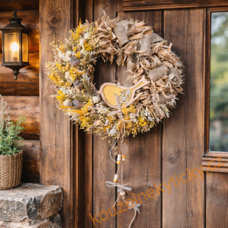 Věnec senovo- sušinový    -   žlutý s ptáčkem 