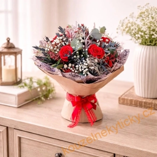 Sušinová kytice samostojící XL - stabilizované rudé  růže 