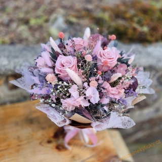 Sušinová kytice samostojící XL - stabilizované starorůžové  růže 