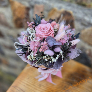 Sušinová kytice samostojící S - stabilizovaná starorůžová  růže 