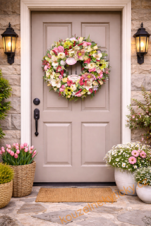  Květinový věnec -  Jarní zelenkavo-růžový 