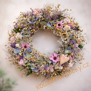 Věnec sušinový    -   Modro-růžový jemný 