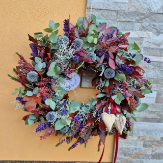 Sušinový/živý podzimní věnec - Vínovo eukalyptový 45cm
