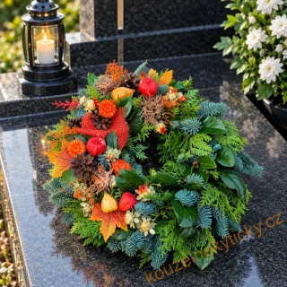 živý dušičkový věnec zdobený - orange