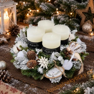 Adventní věnec / umělý / - Bílý rustikální svíčky 